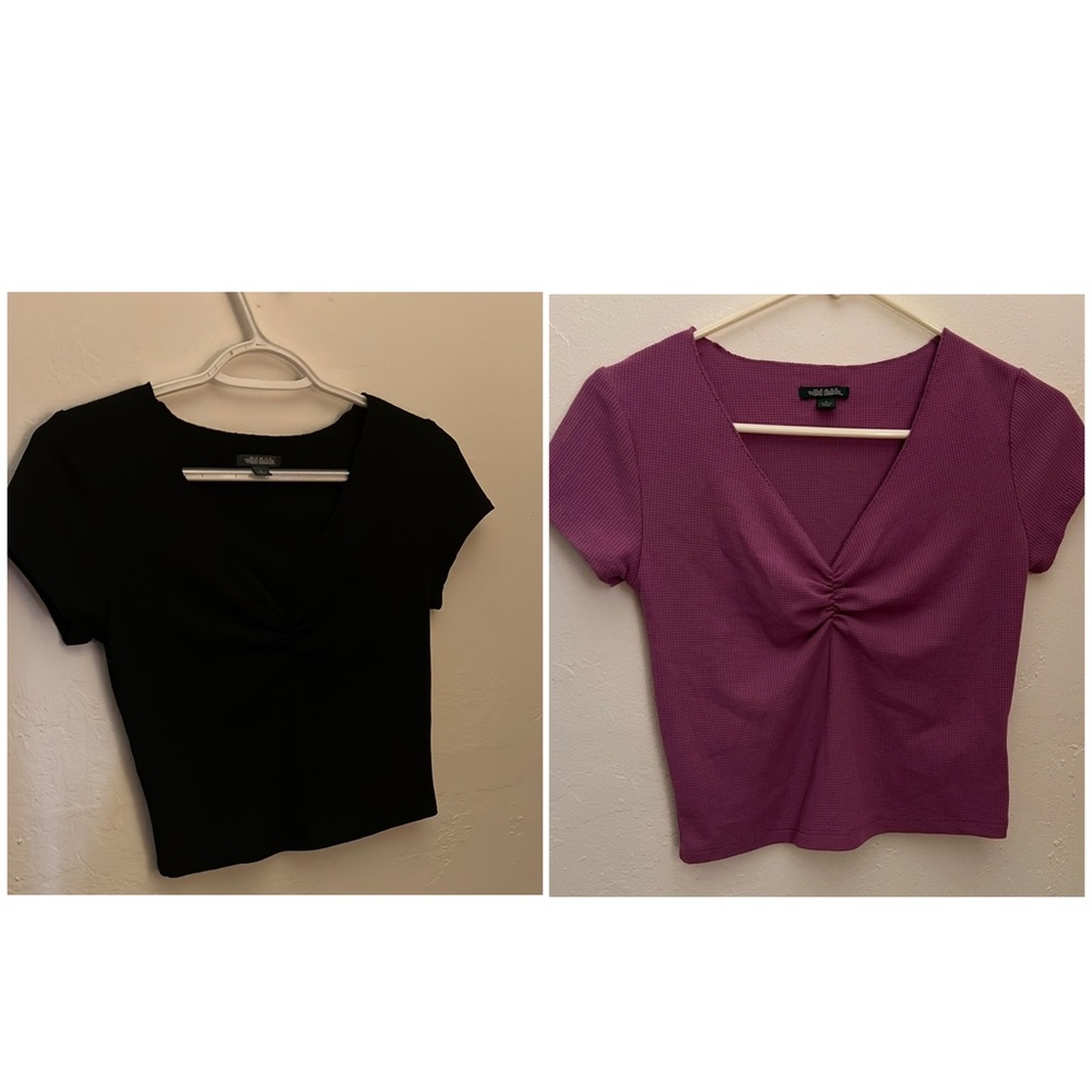 2/$10 Wild Fable Black & Pink Cinched Front Short Sleeve Crop Top Bundle